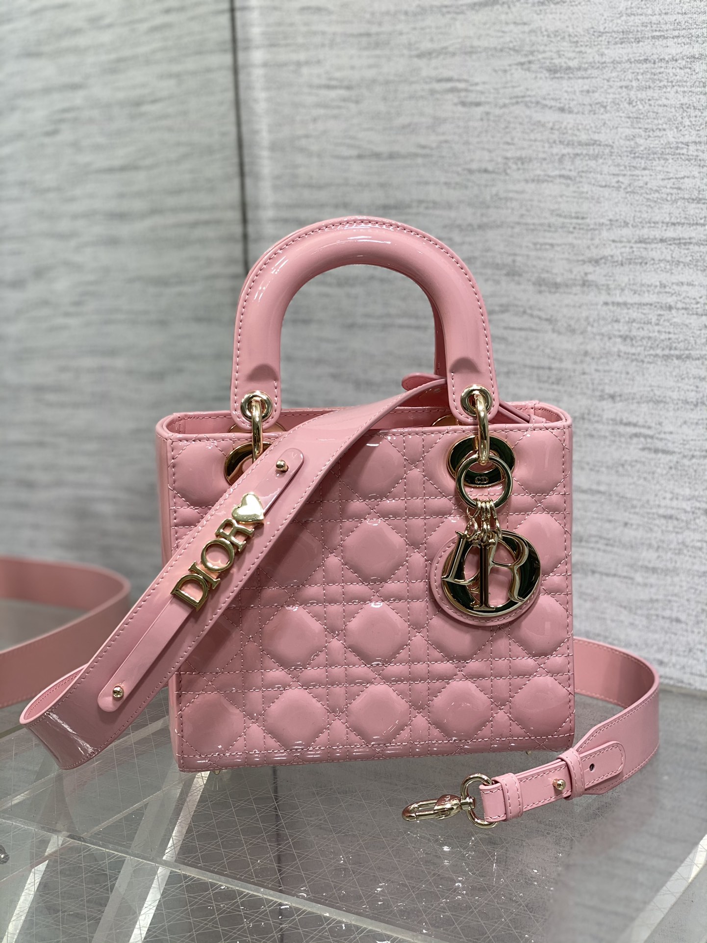 Small Lady Dior Bag Pink Patent Cannage Calfskin